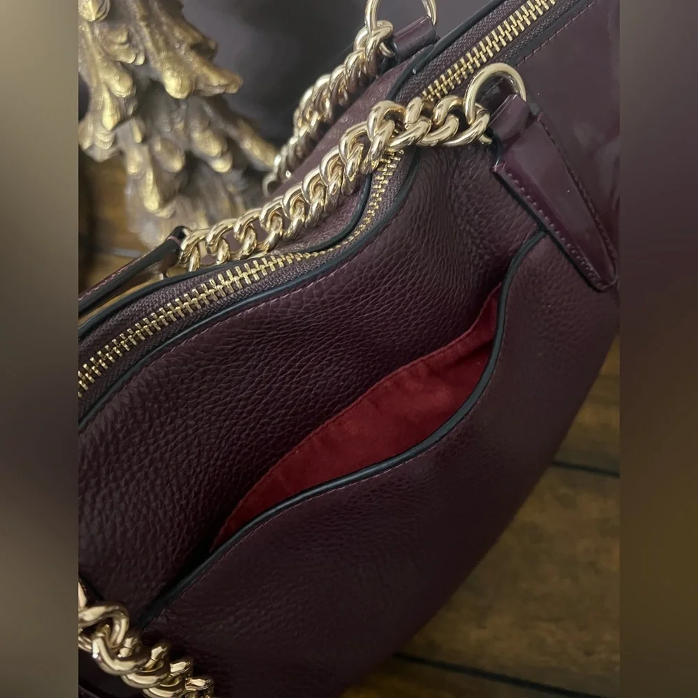 Coach Ava Chain Patent Pebbled Leather Purse Tote